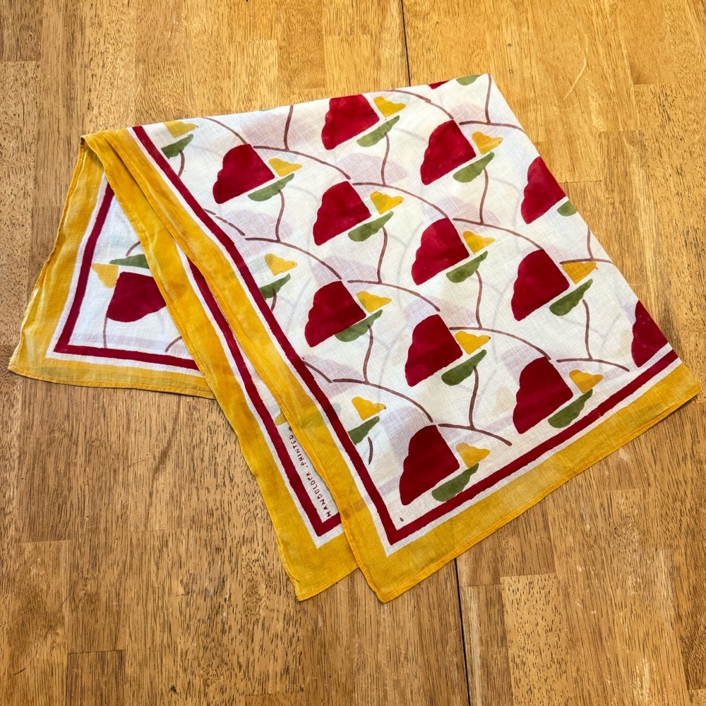vintage hand block printed square scarf bandana, 100% cotton,‎ 27" x 27"